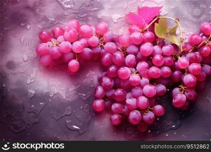 Pink grapes with water drops close-up. Red grapes with water drops close-up