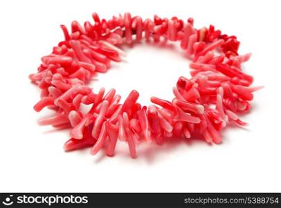 Pink handmade natural coral necklace isolated on white
