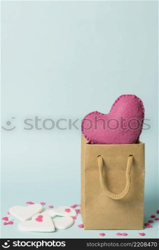pink heart craft bag near decorations