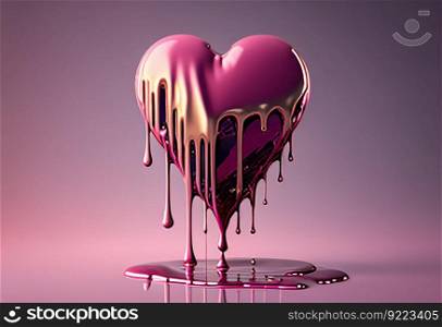 Pink heart dripping down illustration. AI generative.
