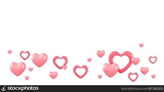 Pink hearts isolated on white background. Valentine’s Day, Wedding, Anniversary, Mother’s Day. Cut out elements for greeting, event card. Lower frame, border. Celebration, love. 3D rendering. Pink hearts isolated on white background. Valentine’s Day, Wedding, Anniversary, Mother’s Day. Cut out elements for greeting, event card. Lower frame, border. Celebration, love. 3D rendering.