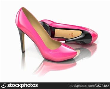Pink high heels shoe on white background. 3d