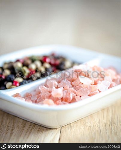 Pink himalayan salt and peppers