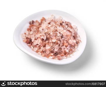 pink Himalayan salt in a bowl, isolated, with clipping path