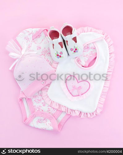 Pink infant girl clothing for baby shower
