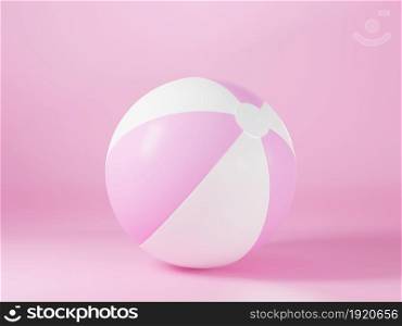 Pink inflatable beach ball mockup light sphere toy for sport game summer on pink background, holiday summer icon, 3D rendering illustration