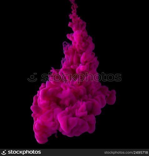 Pink ink cloud in water isolated on black