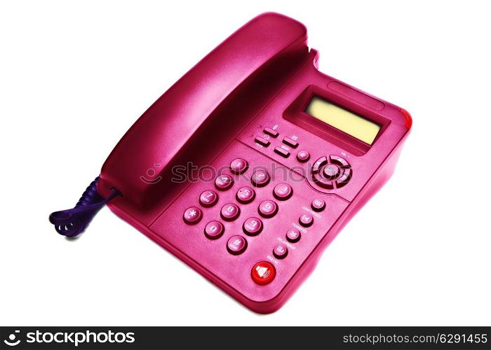 pink IP phone closeup isolated on white background