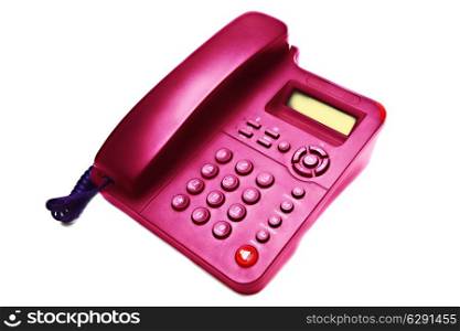 pink IP phone closeup isolated on white background