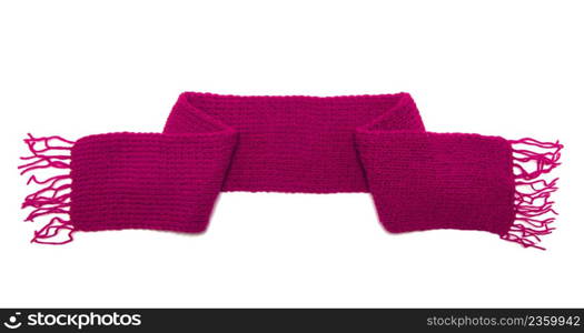 Pink knitted scarf on a white background.