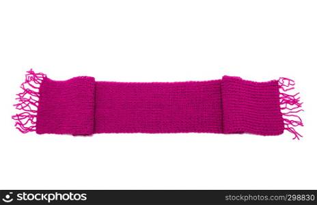 Pink knitted scarf on a white background.