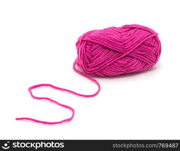 Pink knitting yarn isolated on white