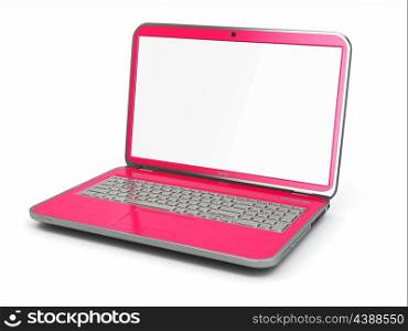 Pink laptop on white isolated background. 3d