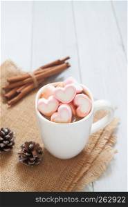 Pink marshmallows on hot chocolate cup, Beautiful beverage, Love concept