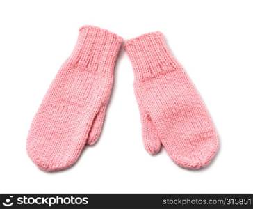 Pink mittens isolated on white background