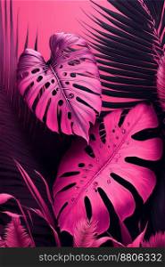 Pink monstera leaf vertical background