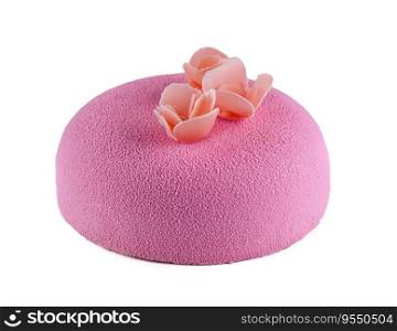 Pink Mousse cake on white plate