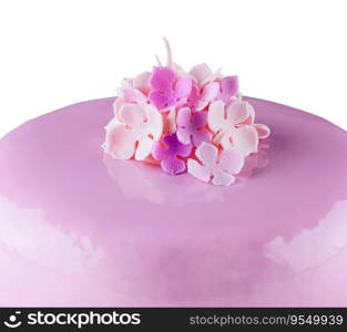 Pink mousse cakes decorated on white plate