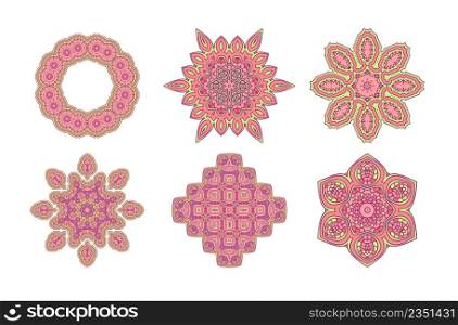 Pink ornate lacy vintage background. Circle background with many details.. Pink lacy background