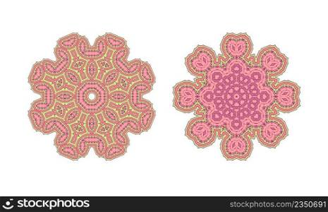 Pink ornate lacy vintage background. Circle background with many details.. Pink ornate lacy background