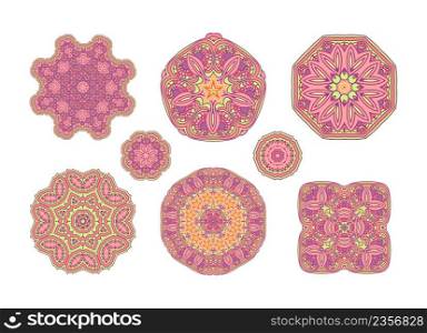 Pink ornate lacy vintage background. Circle background with many details.. Pink ornate pattern