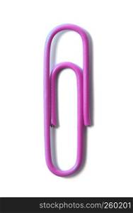 Pink paper clip isolated on white background