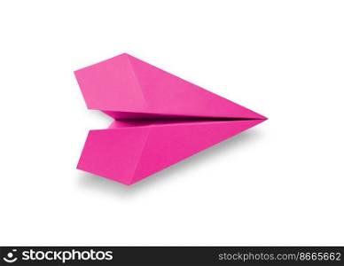 Pink paper plane origami isolated on a blank white background. Pink paper plane origami isolated on a white background