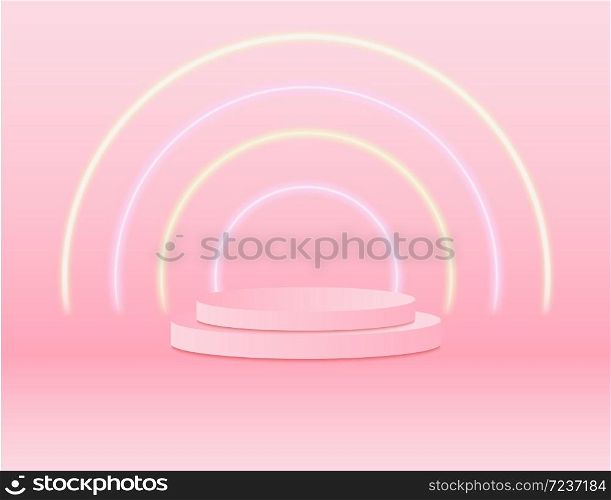 pink pastel 3d cylinder podium minimal studio neon background. Abstract 3d geometric shape object illustration render Display
