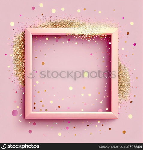 Pink Pastel Background with Empty Frame. Illustration AI Generative