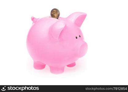 Pink Piggy Bank and Coin