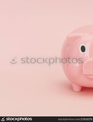 pink piggy bank with copy space