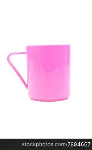 Pink plastic glass. Outstanding white background.catch and take, the background is white.