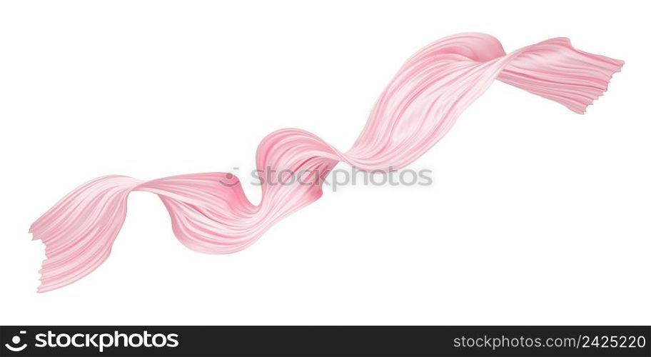 Pink pleated fabric flying in the wind isolated on white background 3D render