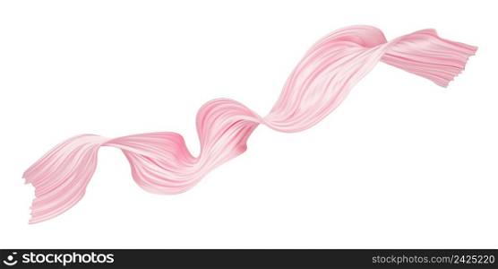 Pink pleated fabric flying in the wind isolated on white background 3D render