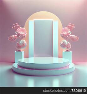 Pink podium 3d illustration for product display