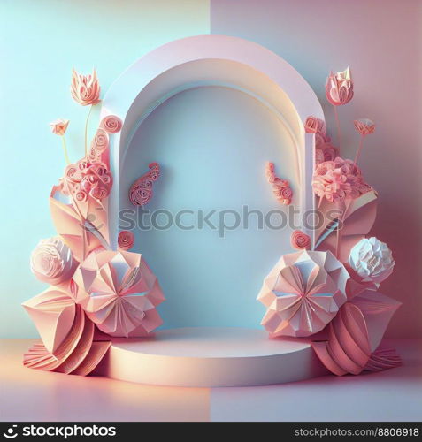 Pink podium 3d illustration for product display