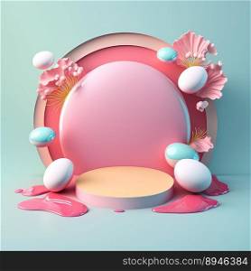 Pink Podium with Eggs and Flower Decoration for Easter Celebration