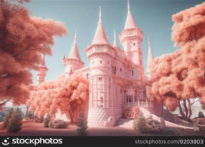 Pink princess castle. Fantasy dream. Generate Ai. Pink princess castle. Generate Ai