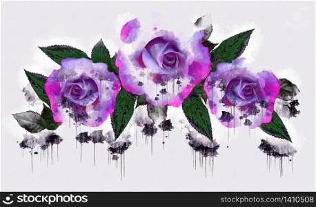 Pink Purple Violet Flowers Beautiful Luxurious flower painted in watercolor style. Artistic plum blossom. Flowers illustration Abstract canvas painting. Full of romance. Use for Wedding decoration