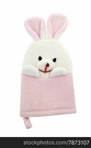 Pink rabbit baby shower sponge, Bath object white background