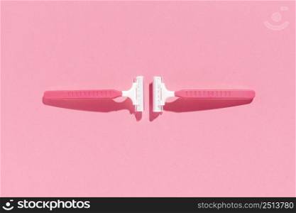 pink razor blades top view