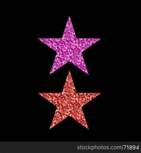 Pink Red Glitter Star Isolated on Black Background. Pink Red Glitter Star