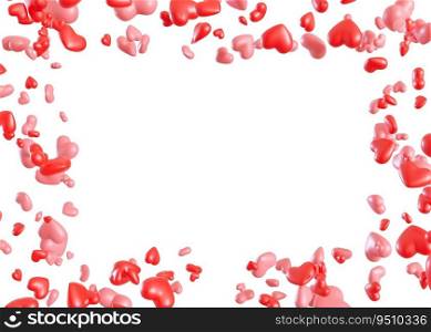 Pink, red hearts isolated on white background. Cute foreground. Frame, border with copy space in the middle. Cut out graphic design elements. Valentine’s Day decoration. Small hearts. Love symbol. 3D. Pink, red hearts isolated on white background. Cute foreground. Frame, border with copy space in the middle. Cut out graphic design elements. Valentine’s Day decoration. Small hearts. Love symbol. 3D.