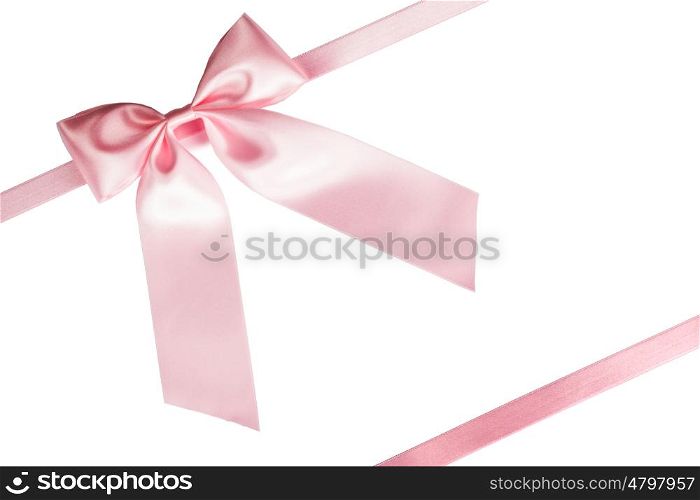 Pink ribbon bow on white. Pink ribbon bow isolated on white background