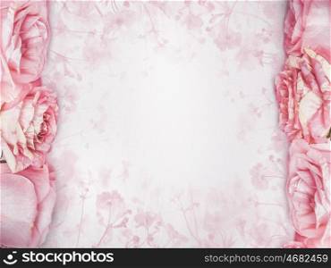 Pink rose floral frame, pastel color, greeting card