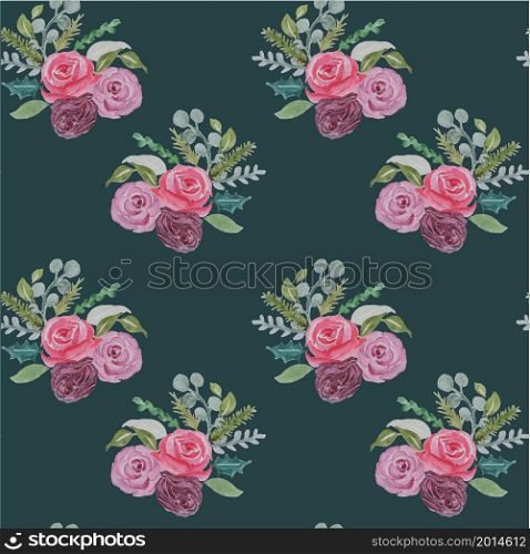 Pink rose seamless pattern on black art design stock vector illustration