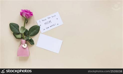 pink rose vase with i have best mom world inscription