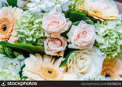 Pink Roses and Gerbera Daisy Flowers Wedding Bouquet