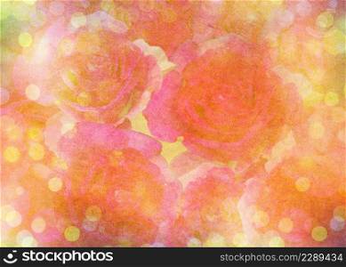 Pink roses textured with grunge paper background.