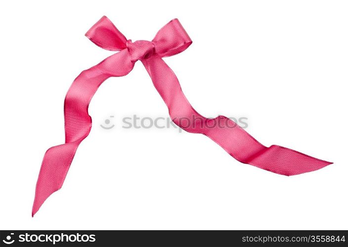 Pink satin bow isolated on white background.